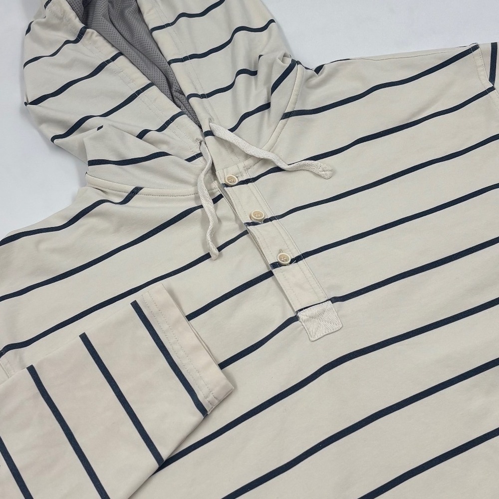 BYLT Premium Basics Men's XL Drop Cut Hooded Henley Lux Striped Cream Sweatshirt